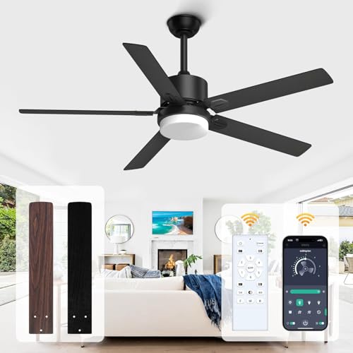 Image of Obabala Ceiling Fan with Light 60 Inch, DC Motor Ceiling Fan with Remote and APP Control, Dimmable LED Color Changing, Reversible Quiet Fan for Bedroom Living Room Indoor Outdoor, Modern