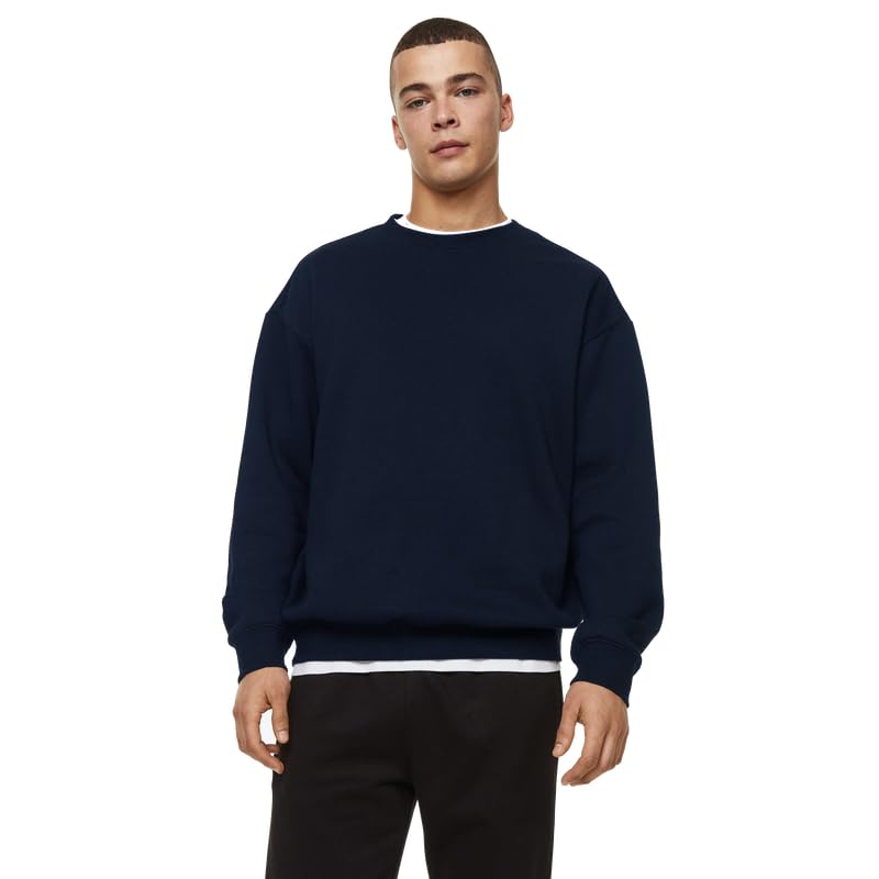 Image of DROBE Cotton Blend Round Neck Solid Sweatshirt for Men