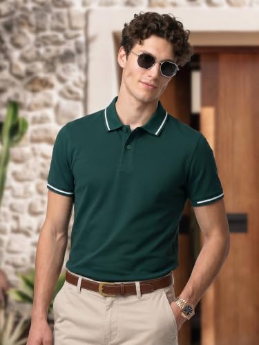 Image of Veirdo Pure Cotton Half Sleeves Regular Fit Plain Solid Classic Polo Colored Collar T-Shirt for Men (Colors: Olive, Maroon, Navy, Black, Green & Orange)