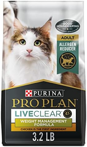 Purina Pro Plan Allergen Reducing, Weight Control Dry Cat Food, LIVECLEAR Chicken and Rice Formula – 3.2 lb. Bag
