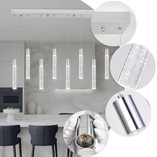 Image of 8 Light Pendant Lights Kitchen Island,Modern Chrome Crystal Pendants