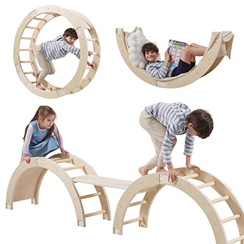 Image of Gaint Bean 8-in-1 Wooden Indoor Arches Climber with Slide- Montessori Gym for Toddlers Kids Climbing Ladder, Eco-Friendly Quadrant Pikler Rocker Ramp Toy for Age 1-7