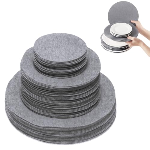 Thick Felt Plate Separators, Set of 192 with 3 Different Sizes Round Plate Protectors Pads Storage Dividers for China Dish Cookware Protecting and Stacking, Grey