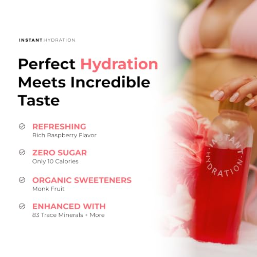 Image of Instant Hydration Electrolytes Powder Packets - Raspberry Electrolyte Drink Mix - Zero Sugar - Keto, Vegan, Gluten-Free, Non-GMO - Boost Recovery, Brain Health, Muscle & Tissue Support- 30 Sticks