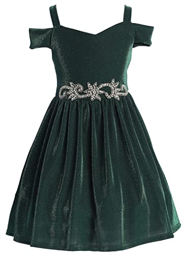 BluNight Collection Big Girls Off-The-Shoulder Sparkling Jewel Belt Christmas Flower Girl Dress 4-16