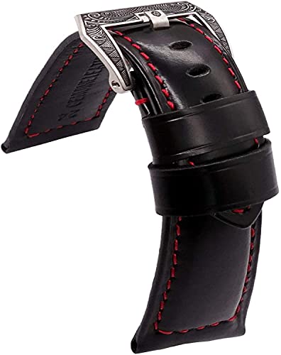 Cuir de montre course respirant 22 mm noir perforé acier inoxydable