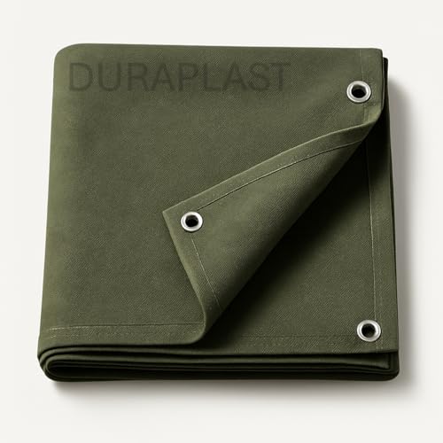 Image of 1000 GSM Cotton Canvas Waterproof Tarpaulin Sheet - Heavy Duty Tirpal, Olive Green, UV Resistant, Tear Proof, Durable Cover for Camping, Industrial, Farming, Truck, Roof - 9 x 6 Feet
