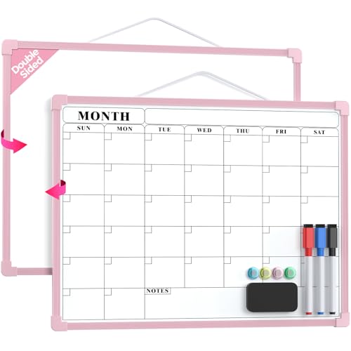 MaxGear Monthly Calendar Dry Erase Board for Wall 16x12 Pink Frame