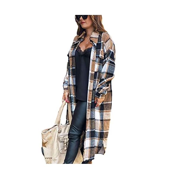 Omoone-Womens-Lounge-Lapel-Button-Up-Long-Sleeve-Plaid-Long-Shirt-Jacket-Shacket Omoone Women's Lounge Lapel Button Up Long Sleeve Plaid Long Shirt Jacket Shacket(1766-Brown-M)