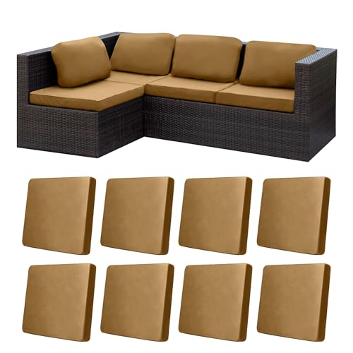 Image of BIETYONE 8Pcs Stretch Patio Cushion Covers,Outdoor Couch Covers Replacement,Outdoor Couch & Sofa Slipcovers,for Patio Furniture Cushion Covers,Washable Reusable urniture Protector (Camel, Cover Only)