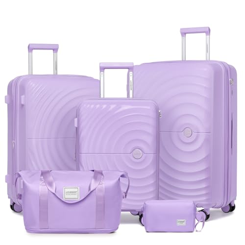 Image of LARVENDER Luggage Sets Carry On 5 Piece Set Suitcase Hardshell Lavender