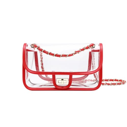 Image of Womens PVC Clear Purse Handbag with Chain Stadium Approved Clear Bag See Through Bag for Working and Concert