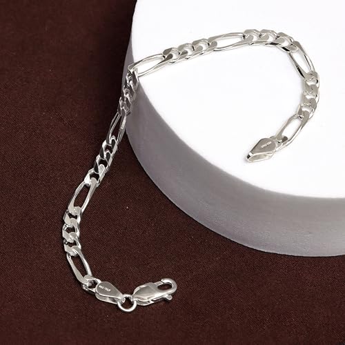 Image of TRUESILVER ACPL 925 Sterling Silver BIS Hallmarked Italian Figaro-Chain Bracelet for Men