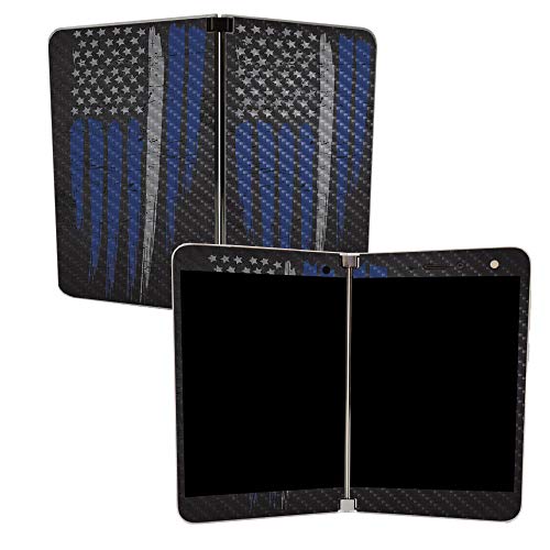 Image of MightySkins Carbon Fiber Skin for Microsoft Surface Duo - Thin White Line | Protective, Durable Textured Carbon Fiber Finish | Easy to Apply | Made in The USA, CF-MISURDUO-Thin White Line