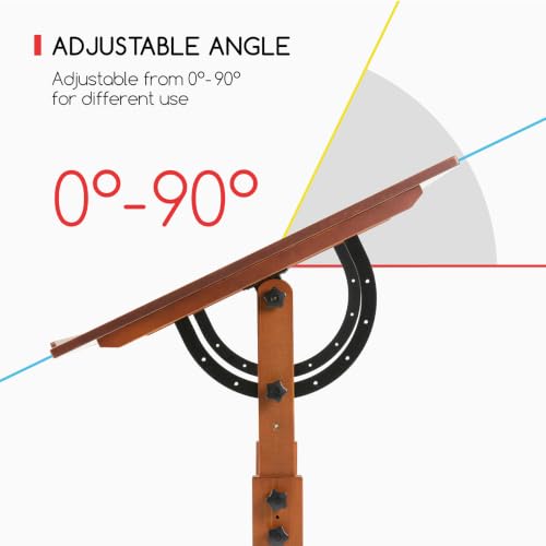 Image of MEEDEN Extra-Large Wood Drafting Table: 42 inch x 30 inch Artist Drawing Desk - Height Adjustable Art Craft Table - Tilting Table for Adults Painting Reading Writing Sketching