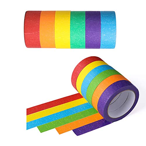 Colored Masking Tape, Shellvcase 6 PCS Colored Painters Tape Colorful Craft Art Paper Tape for Kids Labeling Arts Crafts DIY Decorative Coding Decoration Teaching Supplies, 1 Inch x 13 Yards
