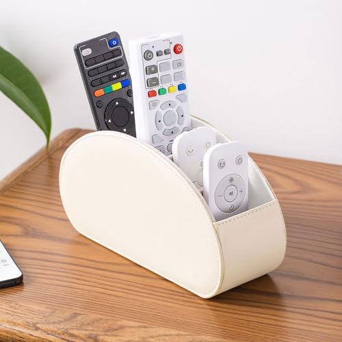 Fernbedienungshalter mit 5 Taschen, PU Leder Desktop Organizer, Multifunktion Fernbedienung Organizer, Große Halterung für Fernbedienungen, Make-Up, Make-up-Pinsel und Büromaterial (Grau)