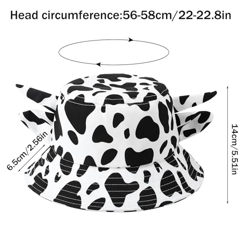 Image of 3 Pcs Cow Printed Bucket Hat Cute Bucket Hat Beach Hat Summer Double Sided Sun Hat Black