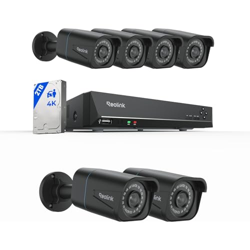 Reolink 4K Überwachungskamera Aussen Set, 8CH Videoüberwachung mit 6X 8MP PoE IP Kamera und 2TB HDD NVR für 24/7 Aufnahme Innen Outdoor, Personenerkennung und Fahrzeugerkennung