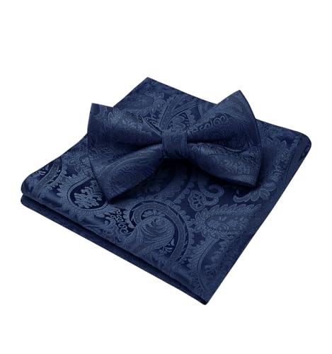 Image of HISDERN Bow Ties for Men Paisley Floral Pre-tied Bowtie Pocket Square Set Men's Formal Bow Ties Wedding Party