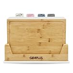 GEM+ Bamboo Chopping Boards Set of 4 with Stand, Colour Coded Cutting Boards for Meat Fish Vegetables Bread, Natural Bamboo Material, White Trim