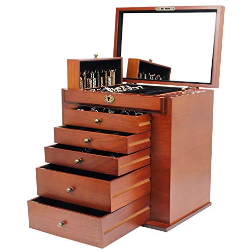 Homde Large Wooden Jewelry Box/Cabinet/Armoire with Lock for Women Girls Ring Necklace