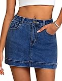 IWD Jean Skorts for Woman 2025 Trendy High Waisted Y2k Mini Skirt Stretchy Denim Shorts Skort Country Concert Outfits (Dark Blue, Large)