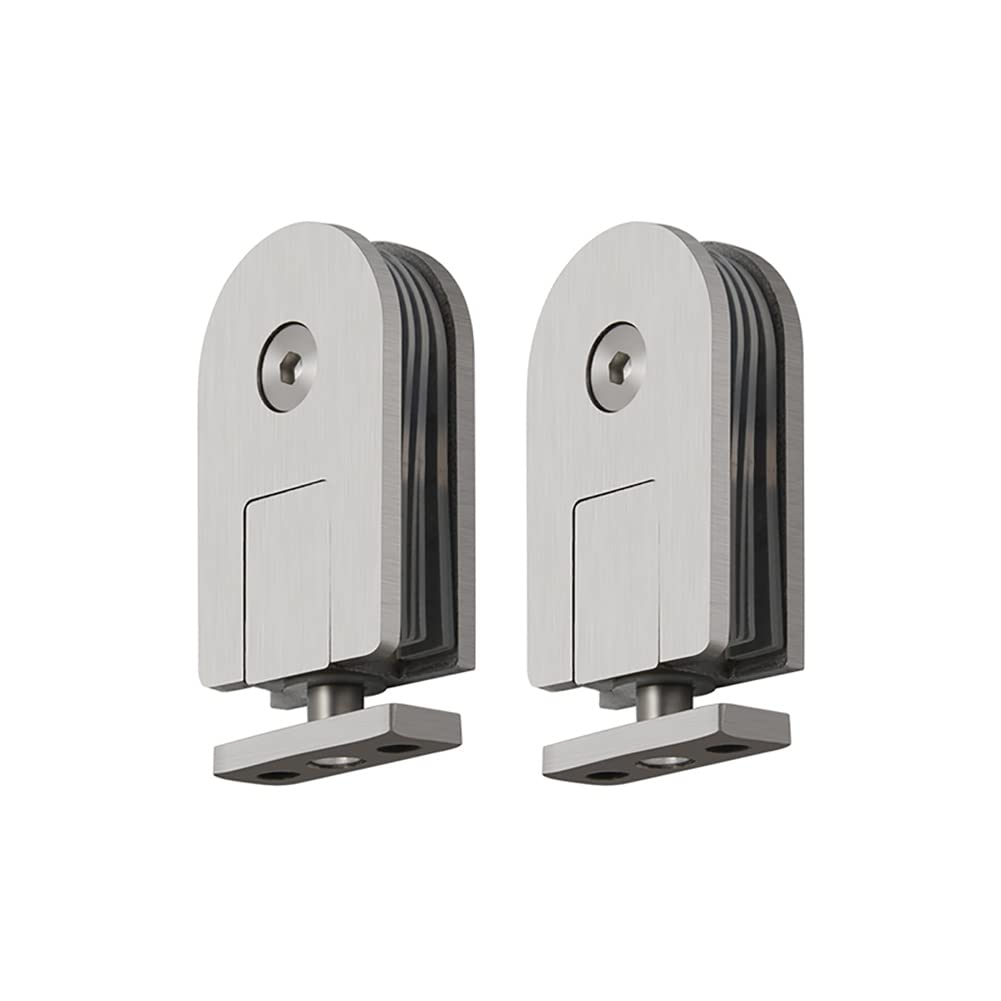 Glass Door Hinges,Frameless360 Degrees Pivot Hinge Bathroom Door Clamps 304 Stainless Steel Shower Accessories(Silver Brushed,Single clamp)