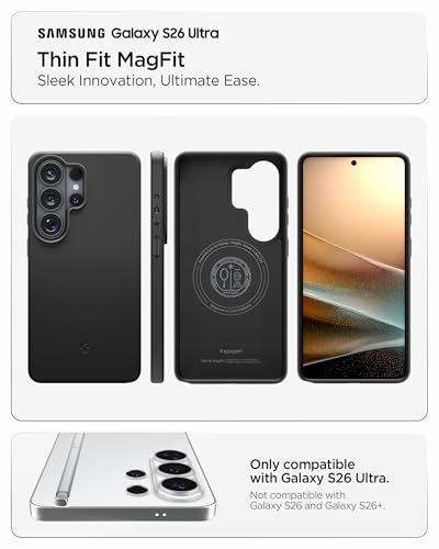 Image of Spigen Thin Fit MagFit | Samsung Galaxy S26 Ultra Case [Air-Cushion Technology] Galaxy S26 Ultra Back Cover | TPU+PC - Black