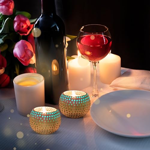 Image of Floryn Decor Morrocan Mosaic Candle Holders | Home Light Decorations Items | Mosaic Glass Tealight Holder | Best lamp for Diwali Decoration | Pack of 2 (with 2 Tealight Candle Free)