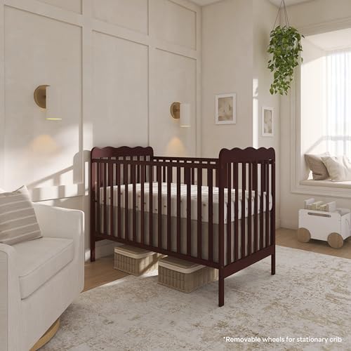 Image of Dream On Me Full Size Carson 3-in-1 Convertible Baby Crib, Locking Wheels | Portable & Converts to Toddler Bed & Daybed, 3 Adjustable Height, Wooden Crib, GREENGUARD Gold & BSA Verified, Espresso