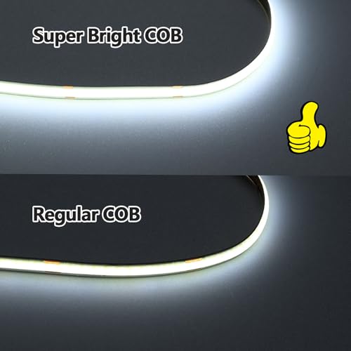 Image of GOMING 24V Super Bright COB LED Strip Light Cool White 6000K 16.4ft(5M) 621LM /FT 14.5W /M CRI 93+ High Density 480LED /M IP20 Not Waterproof LED Tape Lights for DIY Bedroom Home Decor(No Power Supply)