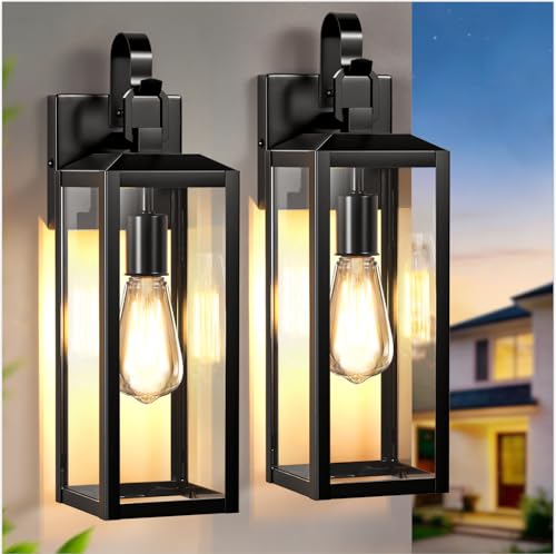 16'' Large Outdoor Wall Lights 2 Packs, Black Exterior Lighting Fixtures, Waterproof Outside Lights for House, Modern Outdoor Sconce Porch Light, Farmhouse Wall Lanterns for Front Door, Patio, Garage