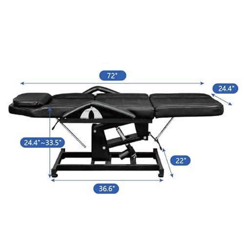 72in Massage Table 3-Section Spa Beauty Salon Tattoo Massage Bed with Motorized Reclinable Height Power Lift & Stool Black - Image 7