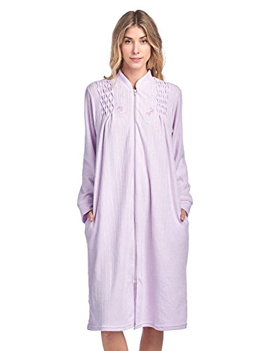 Casual Nights Women's Zipper Front Jacquard Terry Fleece Robe Duster - Purple - Large