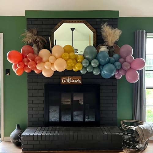Image of Muted Rainbow Balloons Assorted Colors, 12Inch Dusty Pastel Orange Yellow Green Blue Purple Colorful Retro Latex Balloon for Kid Boho Birthday Baby Shower Here Comes the Son Party Decorations