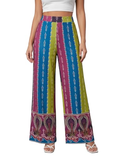 Image of HELLCAT Trousers for Women | Wide Leg Palazzo Pants | Printed High Rise Wide Leg Trouser | Korean Women Casual Vacation Bottom Wear - Pack 1