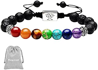 1-6 Pcs Black Lava 7 Chakra Bracelet Real Stone Crystals Gemstones Healing Bracelet with Braided Rope for Women Men 8mm Beads