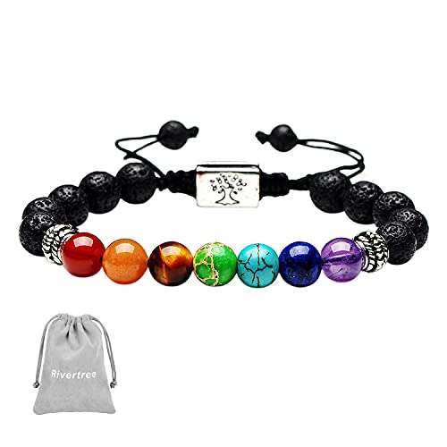 Black Lava 7 Chakra Bracelet Real Stone Crystals Bracelets Yoga Anxiety Bangle With Braided Rope For Women Men 8Mm Beads #TOP1