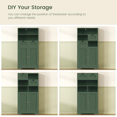 Image of Iwell Bathroom Storage Cabinet with Adjustable Shelf, Storage Cabinet with Doors, Kitchen Pantry Storage Cabinets, Cupboard, for Living Room, Dining Room, Entryway, Green