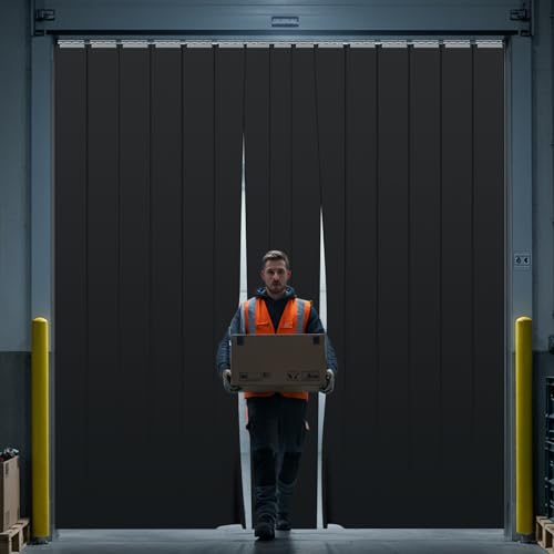 Image of Juexica 96 x 96 Inch Black PVC Strip Door Curtain Kit, Heavy Duty Waterproof Door Curtain for Walk-in Cooler, Freezer, Warehouse & Garage, Hurricane Shutters, Energy Saving and Easy Install(Black)