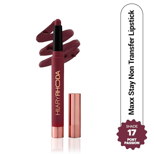 Image of Hilary Rhoda Maxx Stay Non Transfer Lipstick | Matte Finish & Transfer-Proof | 16-Hour Stay | Creamy Finish & Smudge Proof | Crayon Lipstick - 1.5g (Port Passion - Shade 17)