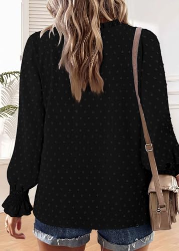 BETTE BOUTIK Women Boho Long Sleeve Shirts Dressy Casual V Neck Fall Fashion Tops Swiss Dot Flowy Blouses