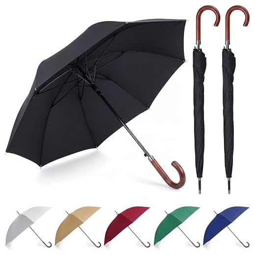 Silkfly Windproof Black J Stick Umbrellas