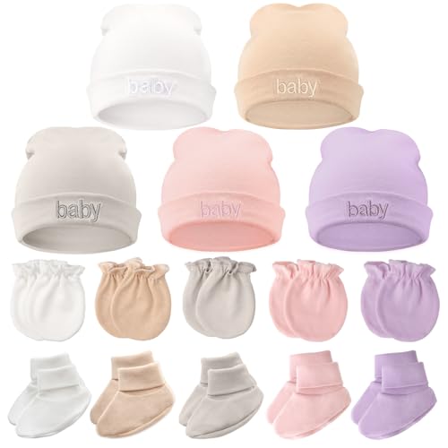 Image of BQUBO Newborn Baby Hat Mittens Socks Set Infant Cotton Beanie Gloves Thick Warm Socks for 0-6 Months Boys Girls