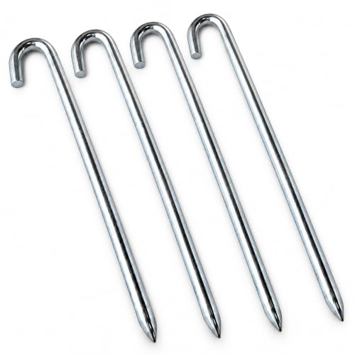 Moose Supply Steel Tent Stakes Heavy Duty Ground Stake, Metal Stakes to Anchor Commercial Inflatables, Outdoor Camping Canopy, Fence, Garden Tent Accessories, 1/2" Diameter x 18" Length, 4 Pack