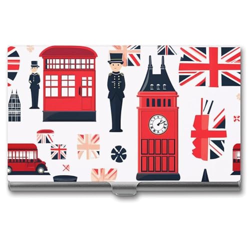 England Symbols Print Business Card Case Pocket Card Holder Slim Card Wallet for Men Women