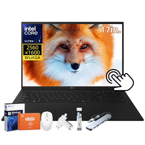 LG Gram 17 Touchscreen Lightweight Laptop for Business/Students, Intel Ultra 7 258V, 17 inch QHD+ Touchscreen, 32 GB LPDDR5X, 1 TB SSD, Copilot+, Wi-Fi 7, Backlit Keyboard, Windows 11 Pro, Accessories