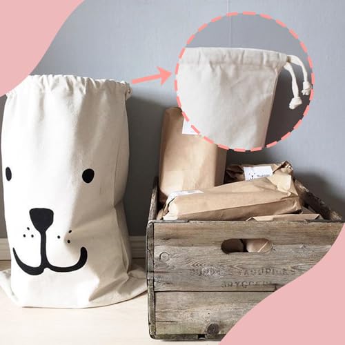 Canvas Drawstring Laundry Bags Washable Large 60 x 48CM Drawstring Cotton Bag Toys Storage Travel Stuff Bags for Clothes Sleep & Smile Bear - Image 7