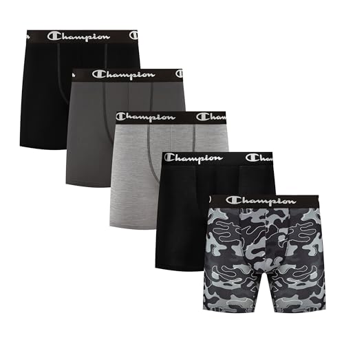Champion Men's Performance Boxer Brief-5 Pack- with Moisture-Wicking, Odor Control, Mesh Pouch & No Ride-Up Fit (S–XL)